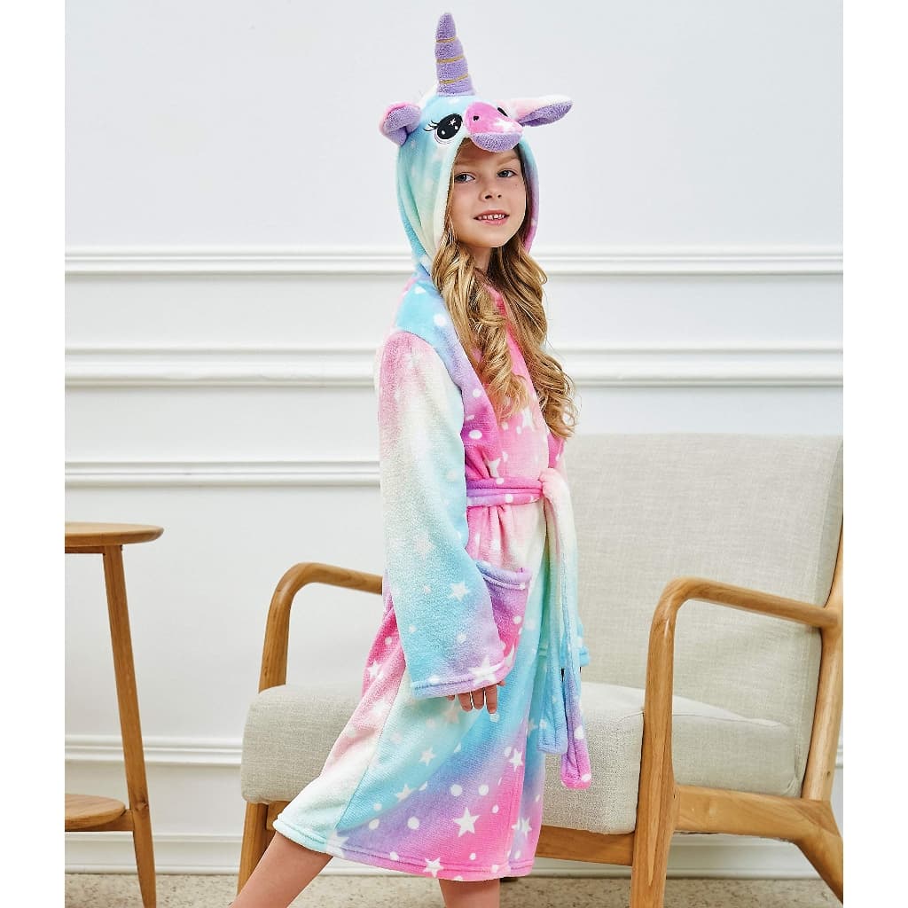 Roupão Infantil Menina Saída de Banho Infantil Personagens Unicórnio Robe de Criança Pelucia Plush