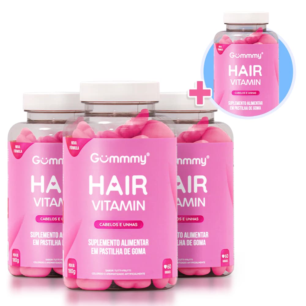 Kit 3 Gummy Hair  + 1 Pote Extra - Vitamina Para Unhas E Cabelos Em Goma