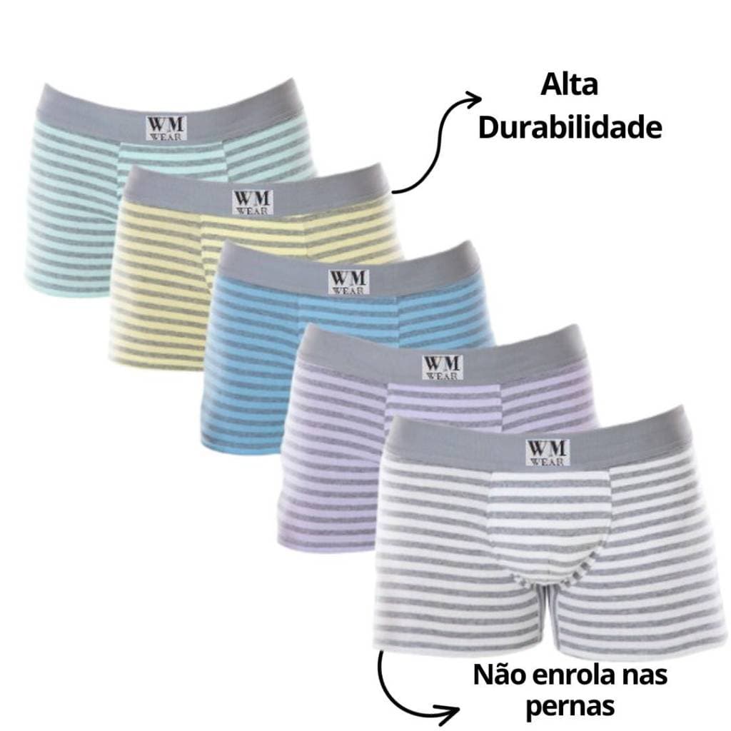 kit 5 Cuecas Box Boxer Adulto Masculina Listras Confortável não enrola nas pernas