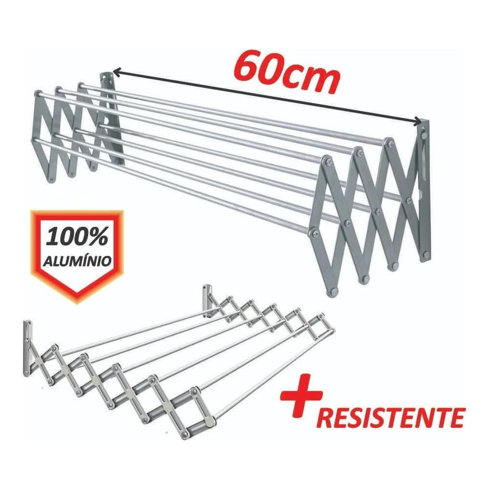 Varal Sanfonado Parede Retrátil 60cm Alumínio Não Enferruja
