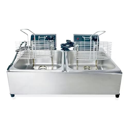 Fritadeira elétrica industrial 10 lts 2 cubas industrial aço inox