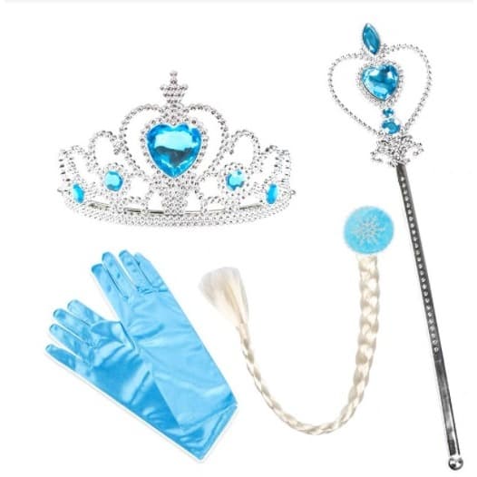 Kit COM 4pçs Frozen Com Coroa, Varinha, Luva E Cabelo Cosplay festas