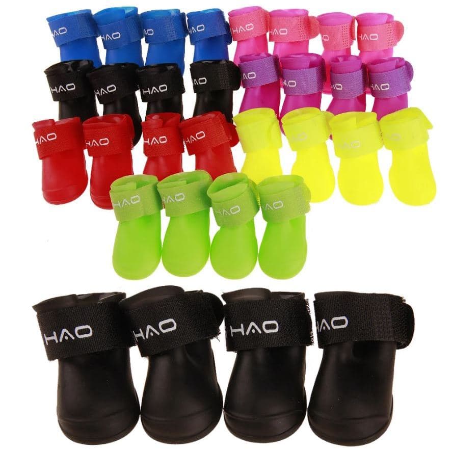 Kit 4 Sapato para Cachorro Gato Pet Bota de Borracha Antiderrapante Botinha a Prova D'água Protetor de Pata LR-0201