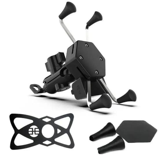 Suporte de Celular para Moto com Fixação Segura no Retrovisor, Carregador USB e Elástico Inteligente