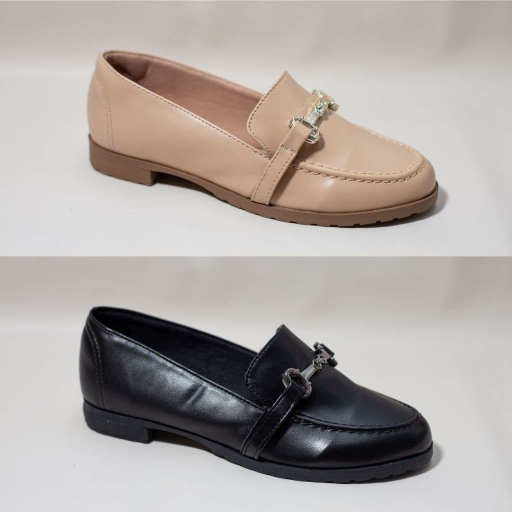 kit 2 Pares Mocassim Sola Tratorada Baixa Preto Nude Bege Clássico Sapatilha Social Maricotta