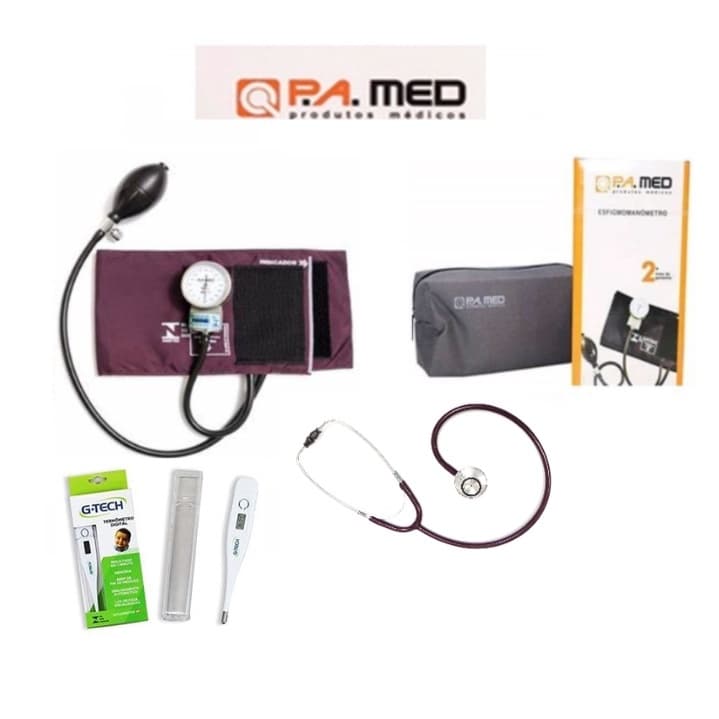 Kit Completo P.A. Med – Esfigmomanômetro, Estetoscópio Duo e Termômetro