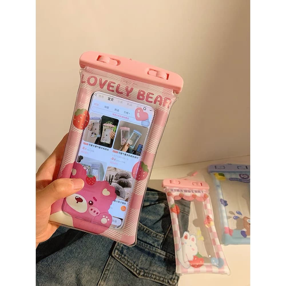 Capa de celular inflável à prova d'água e com design de desenho animado com alça