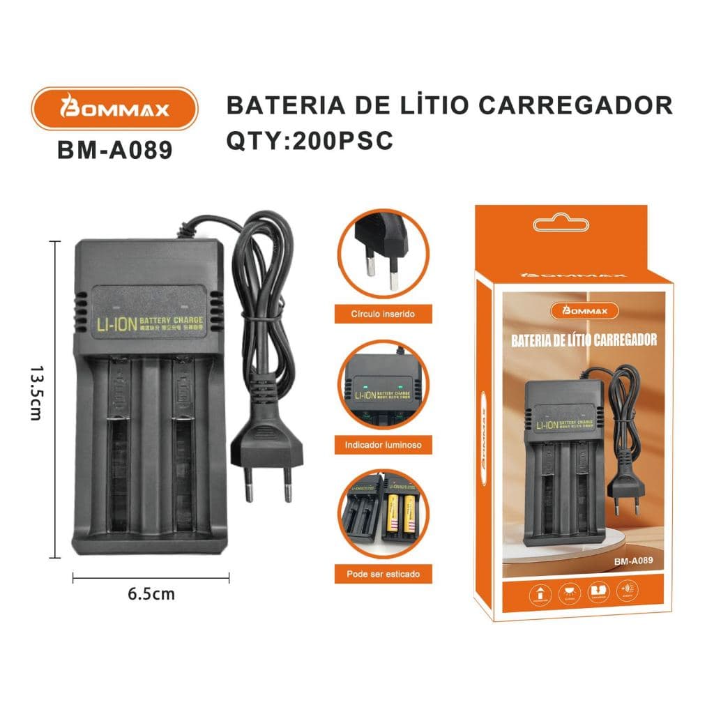 Carregador Duplo de bateria Li-ion de 4.2v Bivolt Regulável 18650 16340 18500 26650 - A089