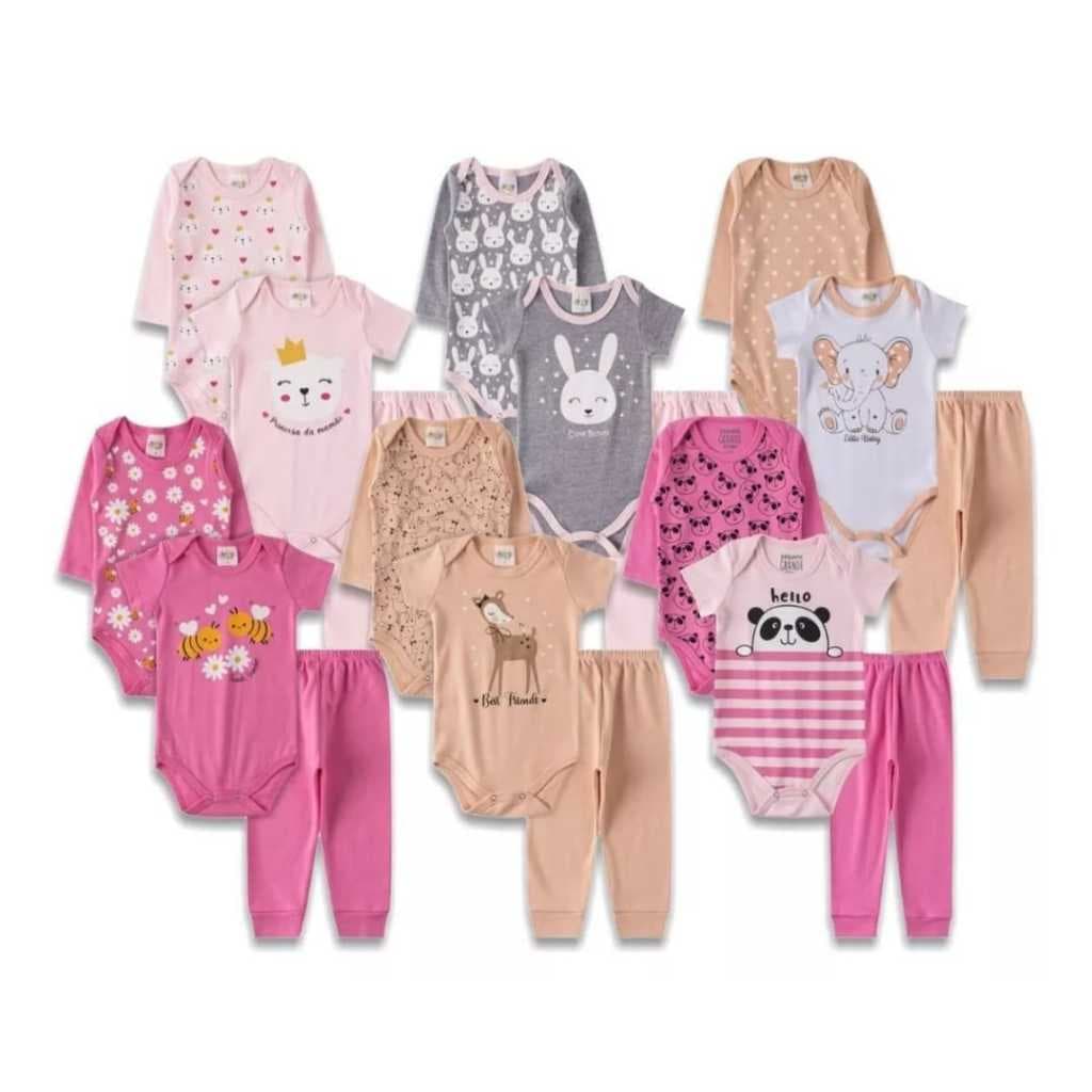 Kit C/18 Body Infantil bebê Trijunto Completo Kit Menina