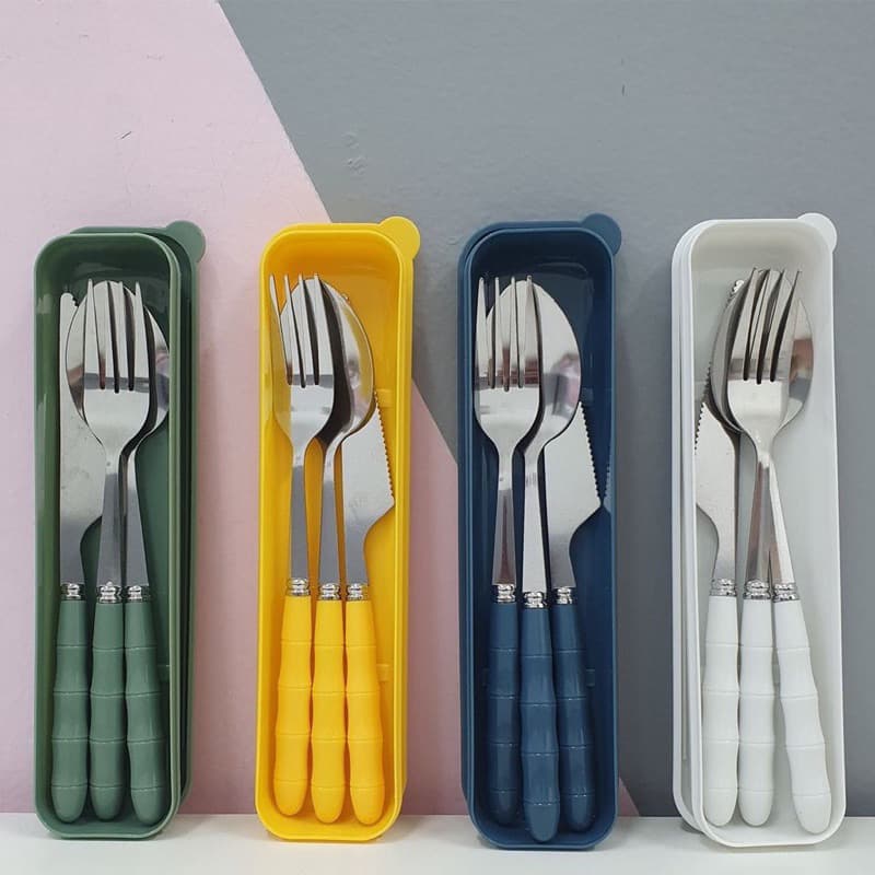 Jogo Talher Colher 3pc Inox Estojo Garfo Faca Marmita Viagem HU89012