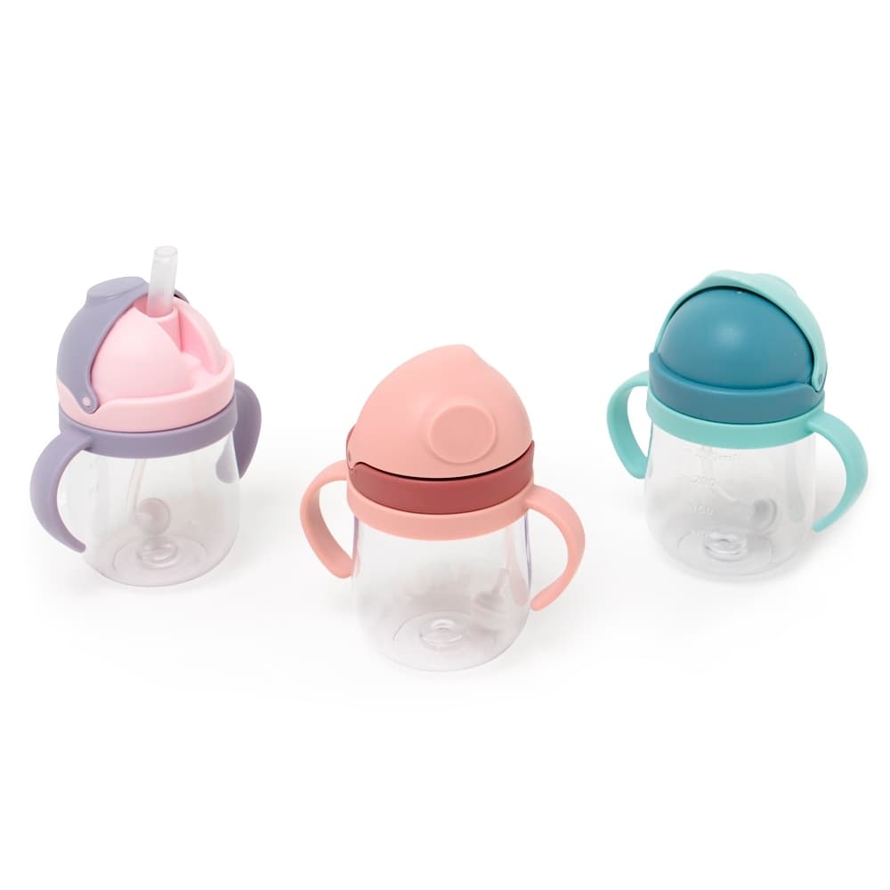 Copo de Transição Infantil 250ml pegador duplo  tampa de proteção e canudo de silicone
