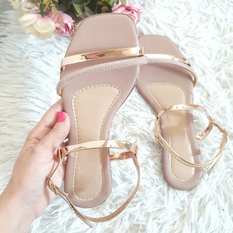 Sandália Feminina Rasteirinha com Brilho ou Trançada Modelos Diversos