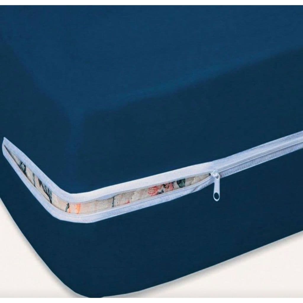 Capa de Colchão Casal Box 30cm de Altura Com Ziper Algodão - Azul