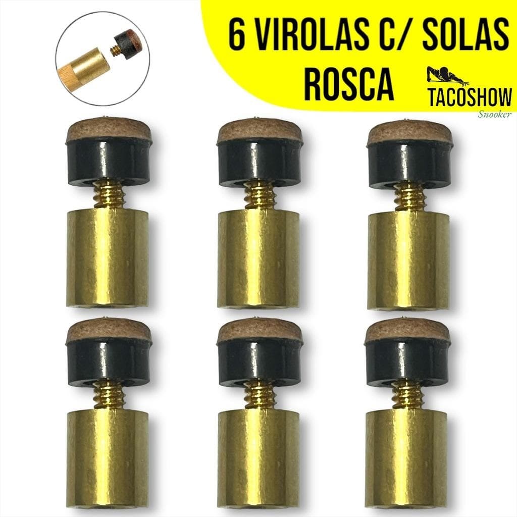 Virola de Metal Rosca e Sola de Couro Ponteira Rosca 11mm C/ Rosca para Taco Sinuca Bilhar Snooker Rosqueavel