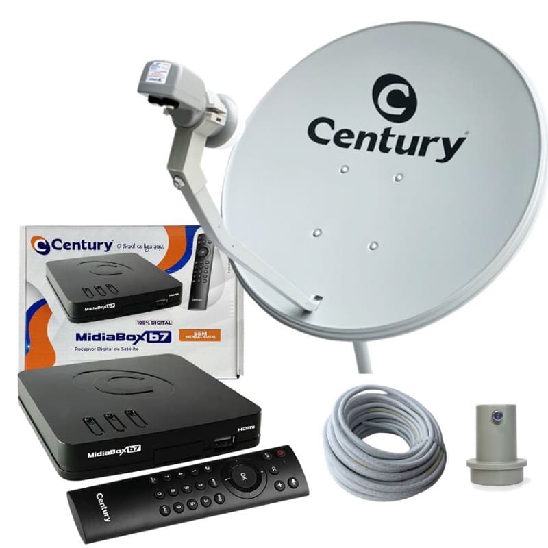 Kit Antena Parabólica Digital Banda Ku C/ Midiabox B7 5G Century LNBF E CABO