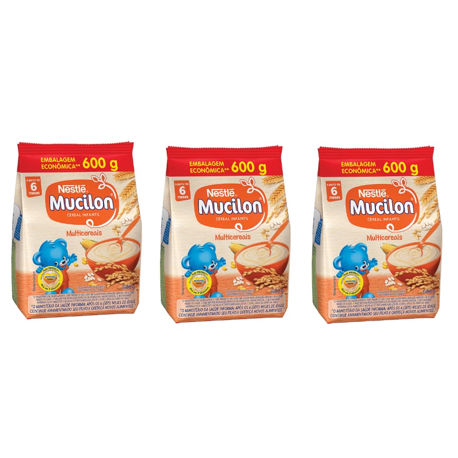 Cereal Infantil Mucilon Multicereais kit 3 Pacotes 600g