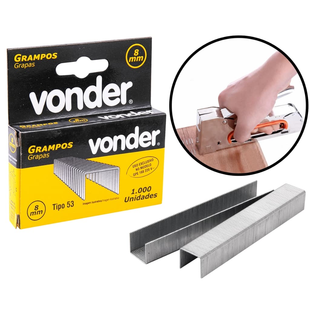 Grampo Grampeador Tapeceiro Profissional 8mm Caixa 1000 Unidades - Vonder