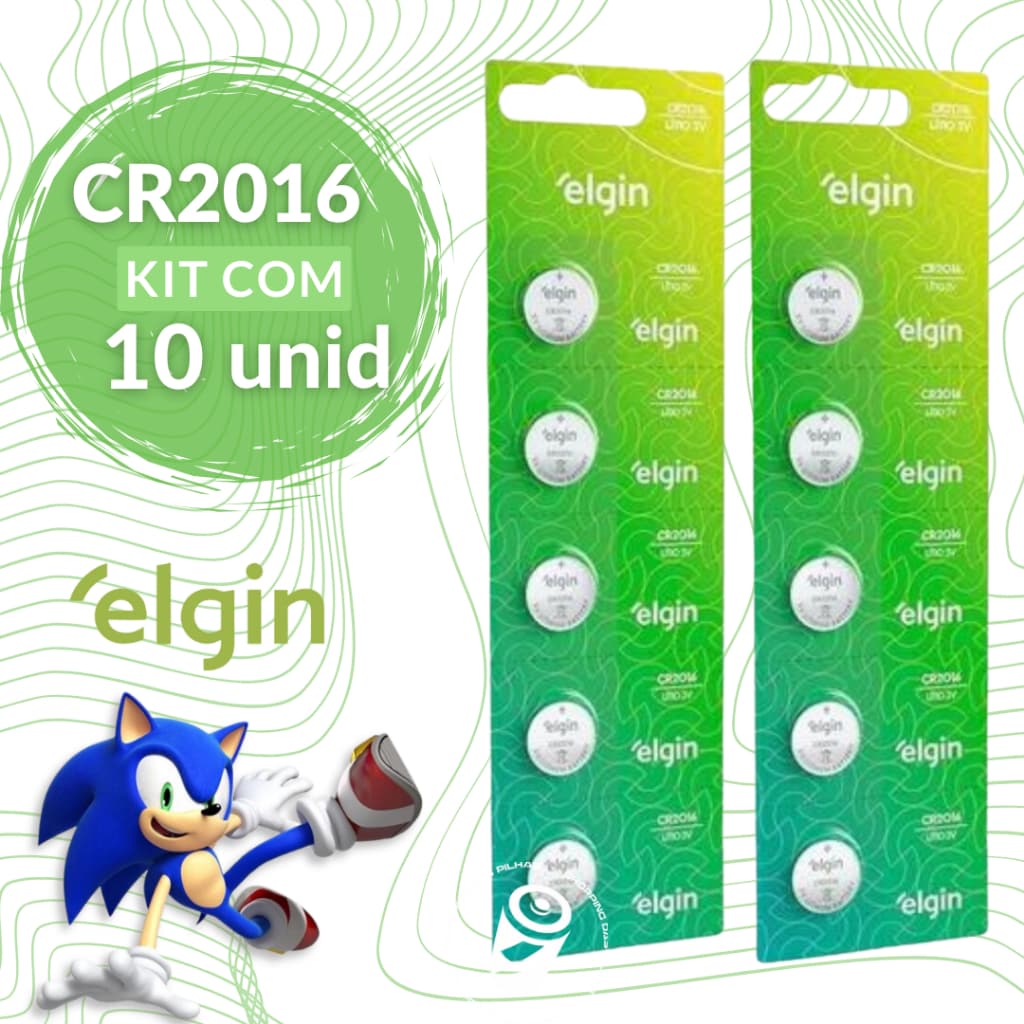 10 Baterias CR2016 3V Tipo Moeda Litio Lithium Elgin Energy - 02 Cartela C/ 05 Unidades