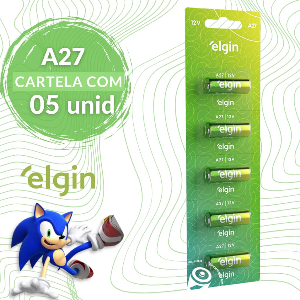 5 Baterias Pilha Alcalina A27 12V Elgin Controle Alarme Portão