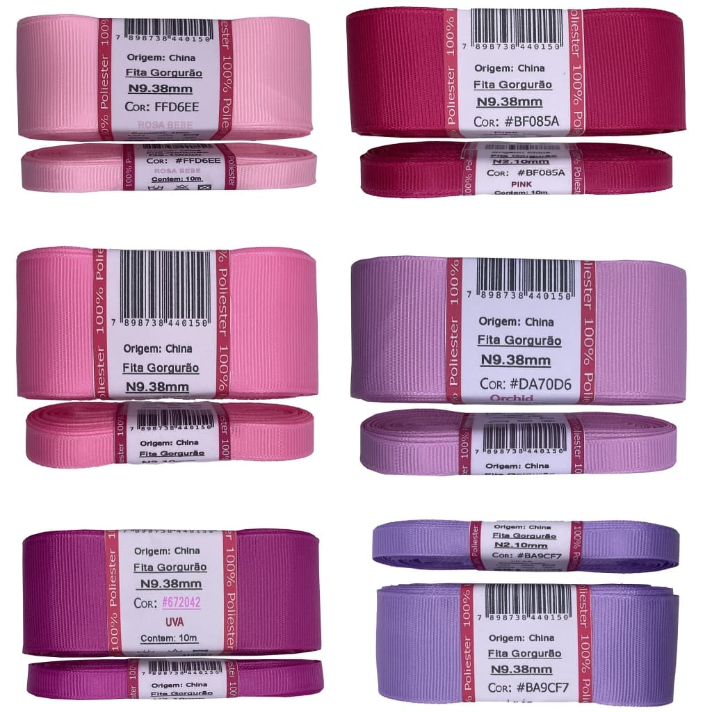 Fitas de Gorgurão 10mm+38mm Casadinhas Com 10 Metros Cada