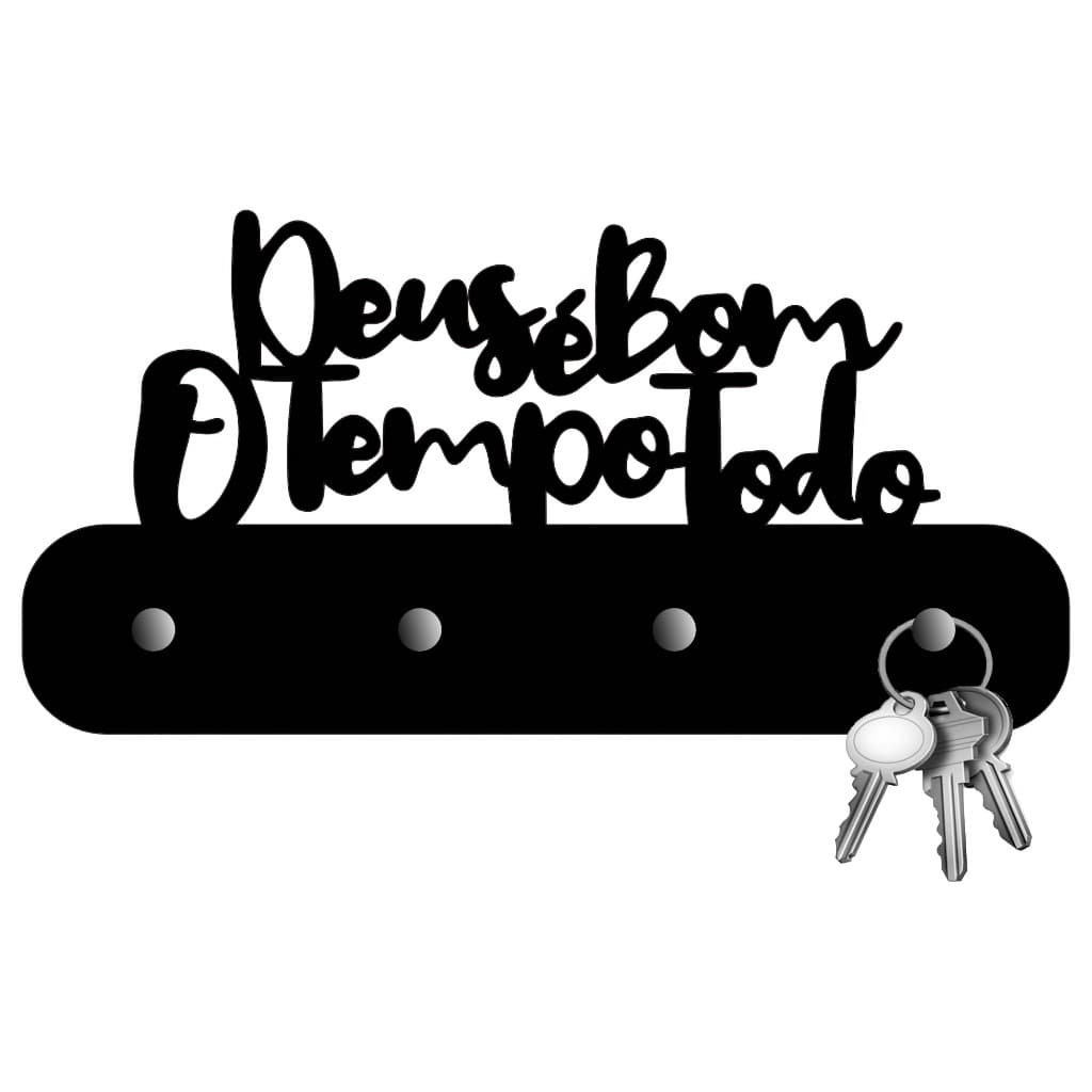 Porta Chaves de Parede Decorativo em MDF 3mm Preto Deus é bom o Tempo Todo Envio Imediato