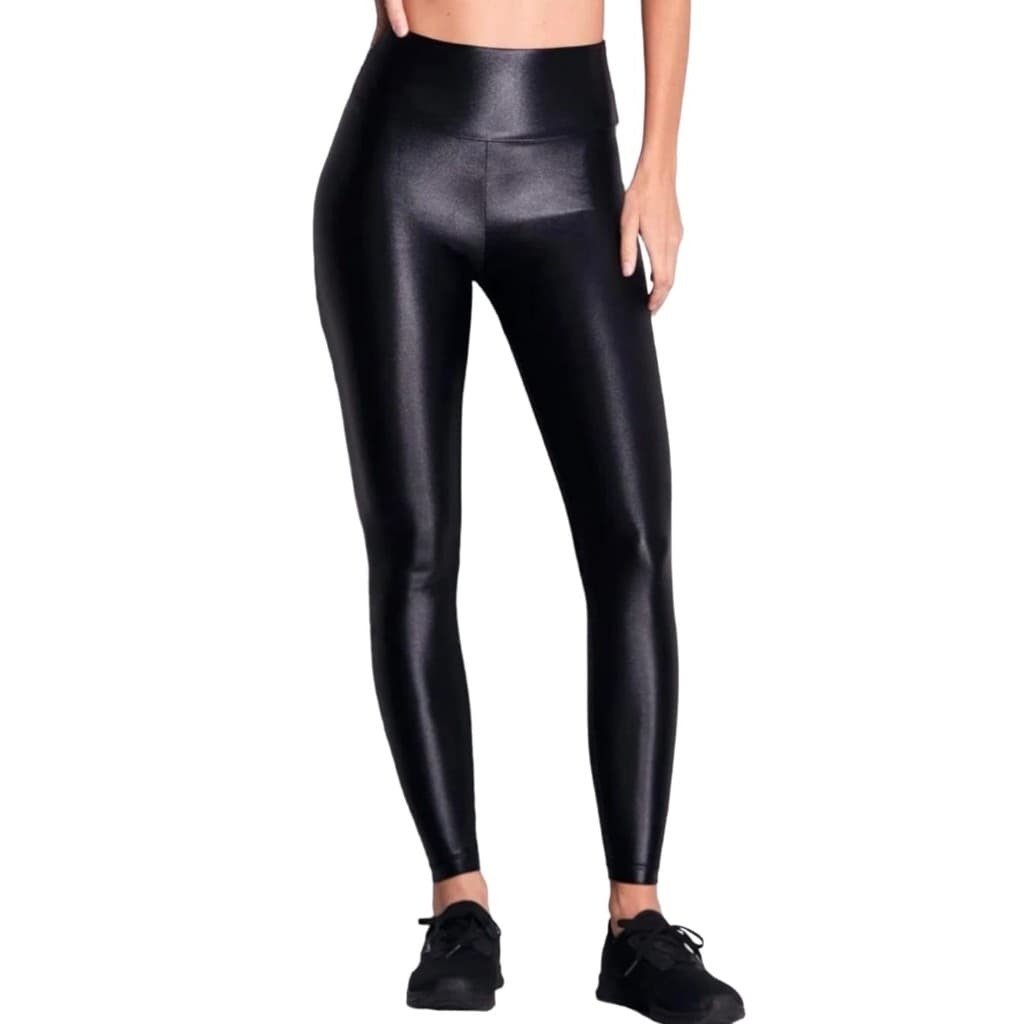 Calça Legging Em Cirre Cintura Alta Brilho Molhado Couro