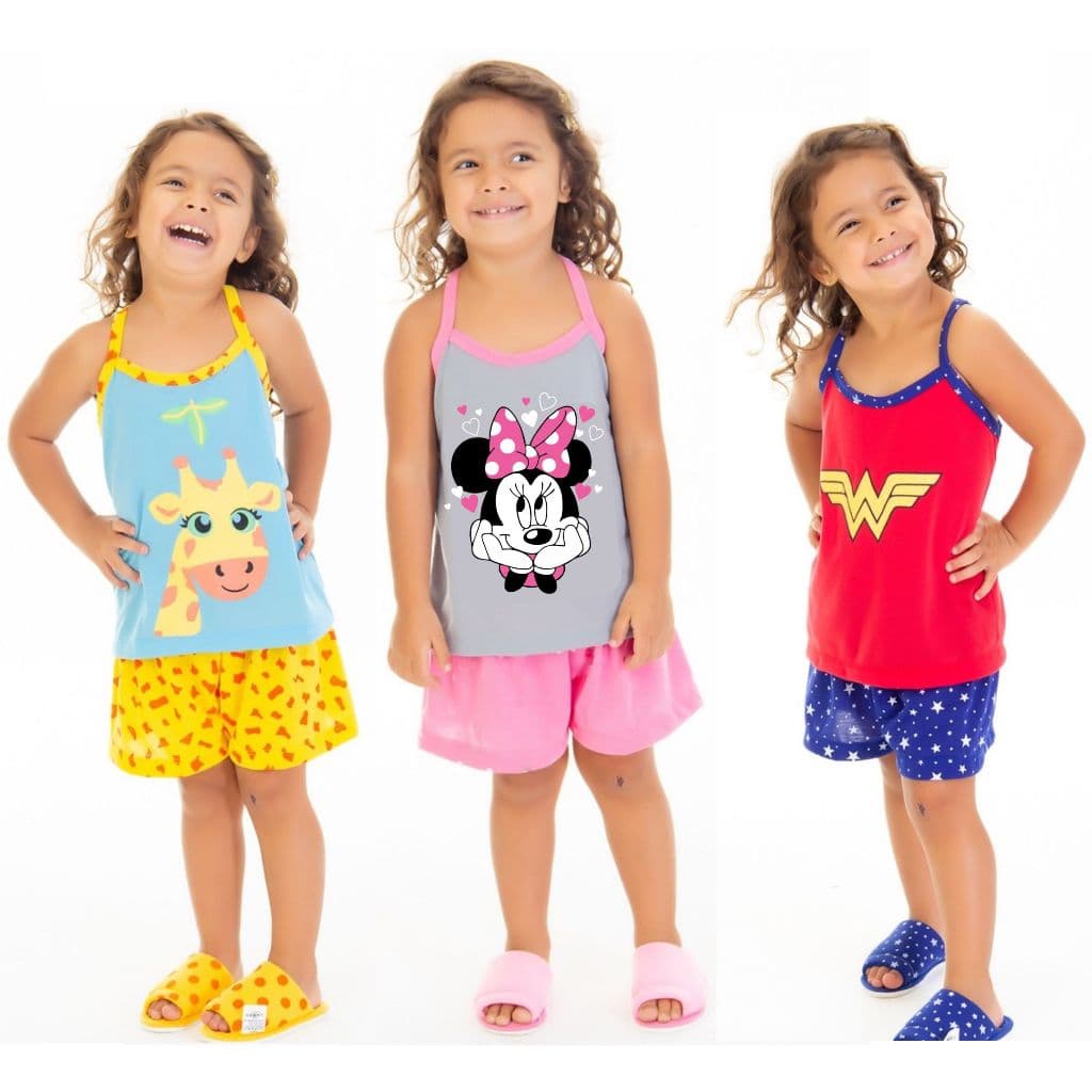 Pijama baby doll infantil alcinha conjunto infantil personagem