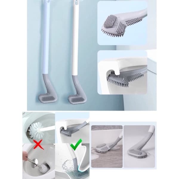 Kit 2 Escova Limpa Privada Vaso Sanitário de Silicone Durável c/ Gancho - Escova Sanitaria