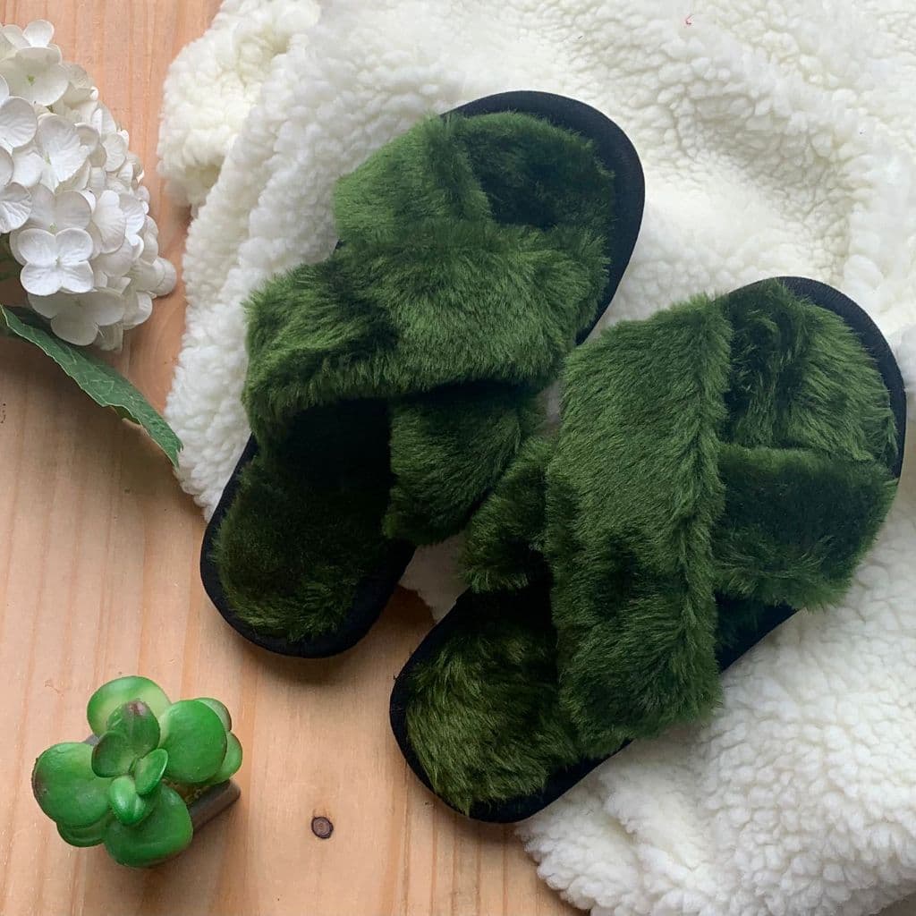 Pantufa Feminina Chinelo de Quarto Muito Confortável Verde Musgo