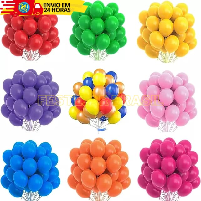 Kit 50 Balões Bexigas Nº 6,5 Polegadas Lisa Tradicional Várias Cores Para Festas