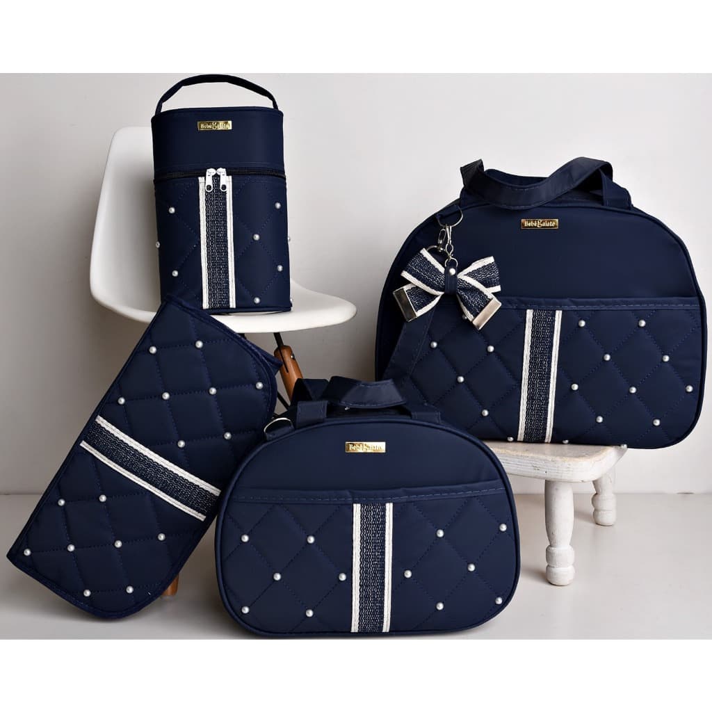 Kit Bolsas de Bebê Para Maternidade Com Pérolas + Trocador