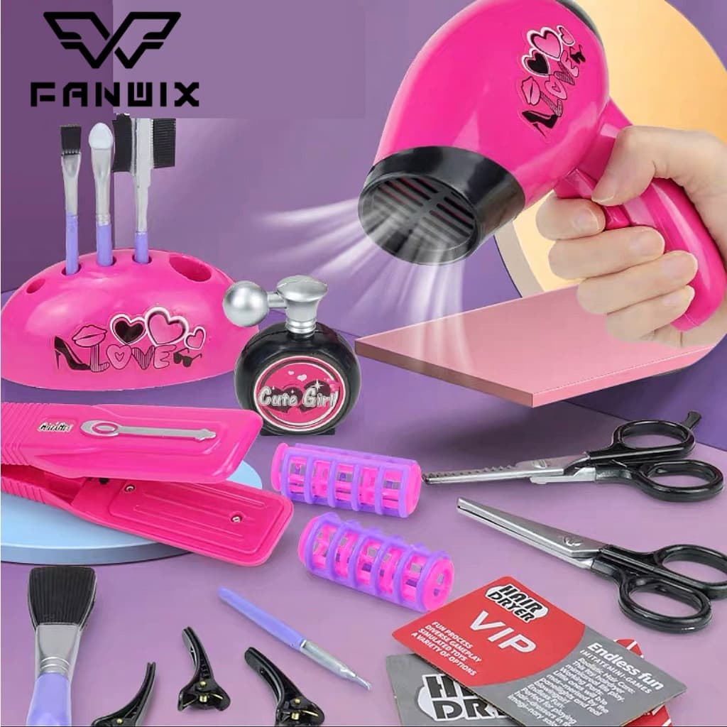 Brinquedos Kit Salão De Beleza Infantil Secador Chapinha À Pilha Pente Beauty Hair Para Menina, Fanwix