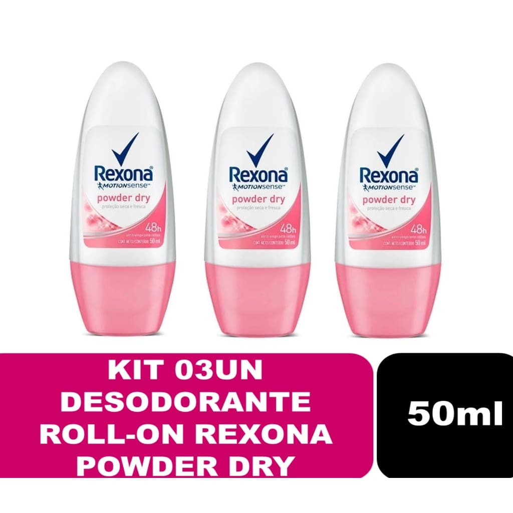 Kit 03un Rexona Desodorante Roll-on Feminino Powder Dry 50ml