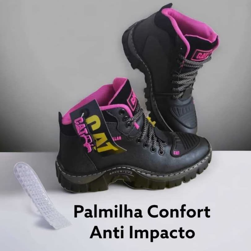 Bota Motoqueiro Adventure Coturno Feminina Preto Pink C/Chaveiro Personalizado 34 ao 39