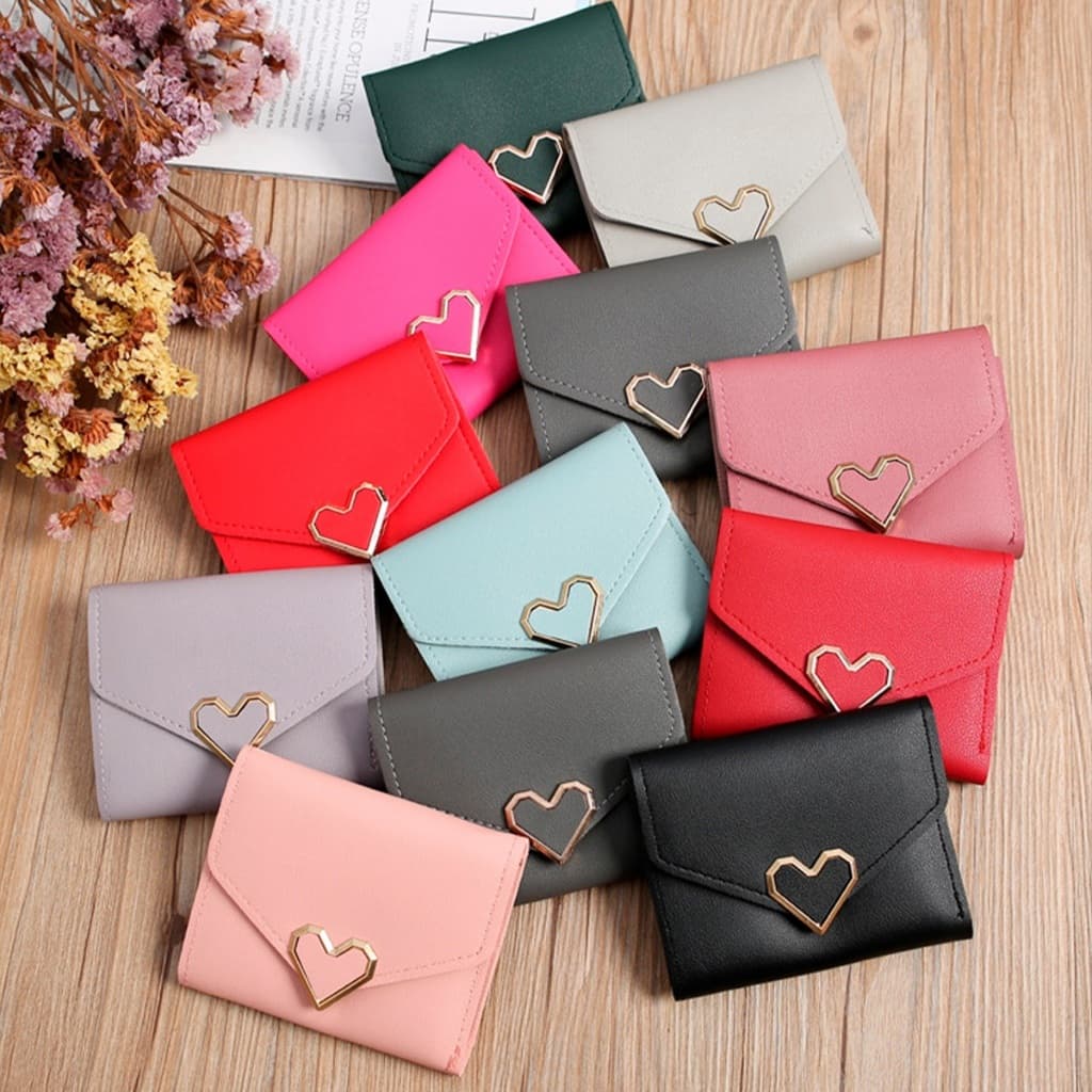 Carteira de couro feminina Acessório feminino Coração Carteira para mulher Porta-moedas