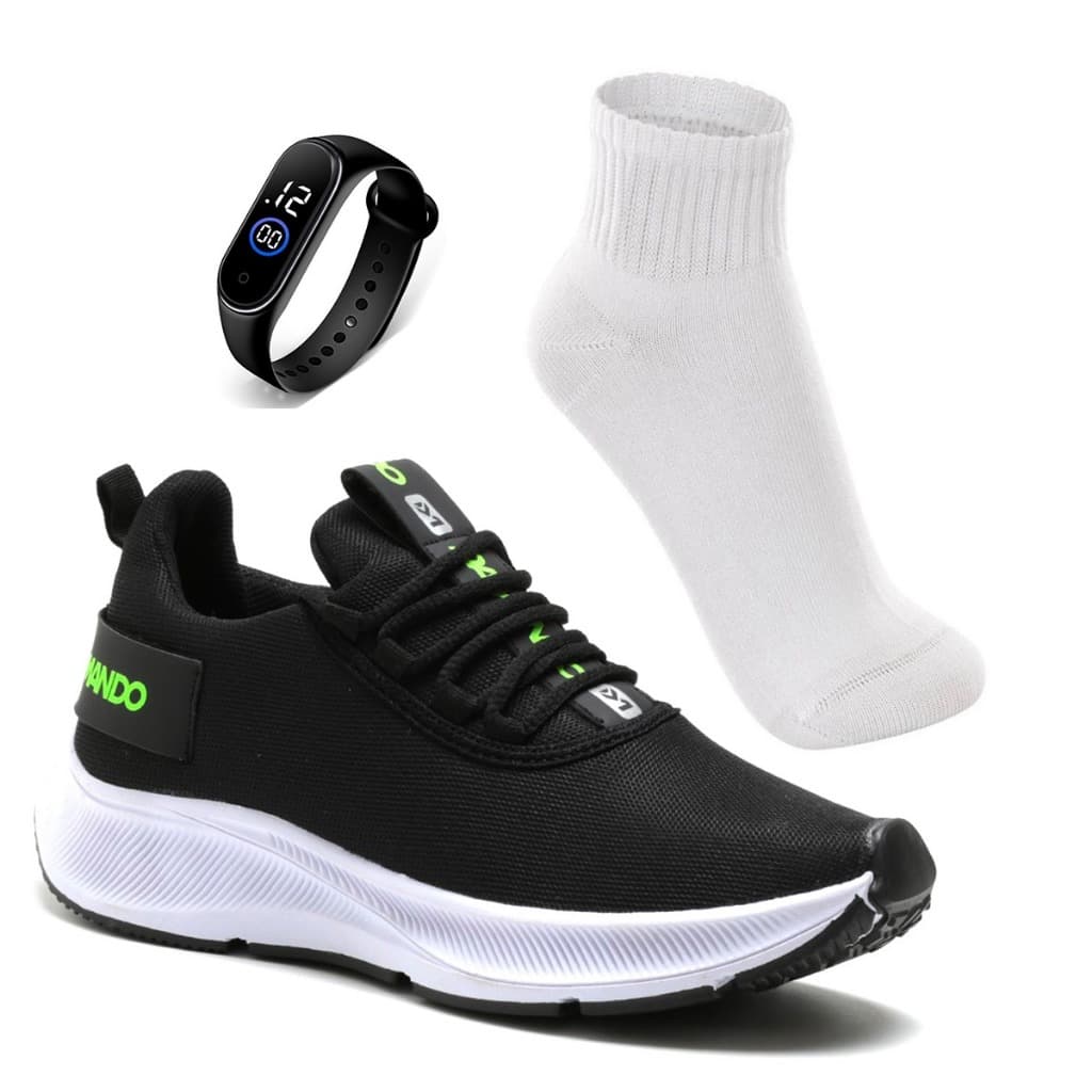 Kit Tênis Masculino Esportivo Para Treino Academia Corrida + Relógio + Meia
