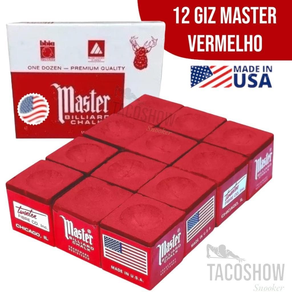 Giz Vermelho Sinuca Master Bilhar Importado EUA Original Profissional com 12 9 6 e 3 Un Snooker