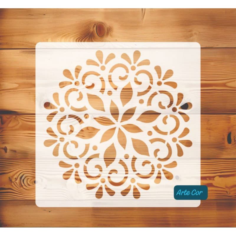 Mandala com 20 x 20 cm / Estencil n.108 / Pintura / Confeitaria