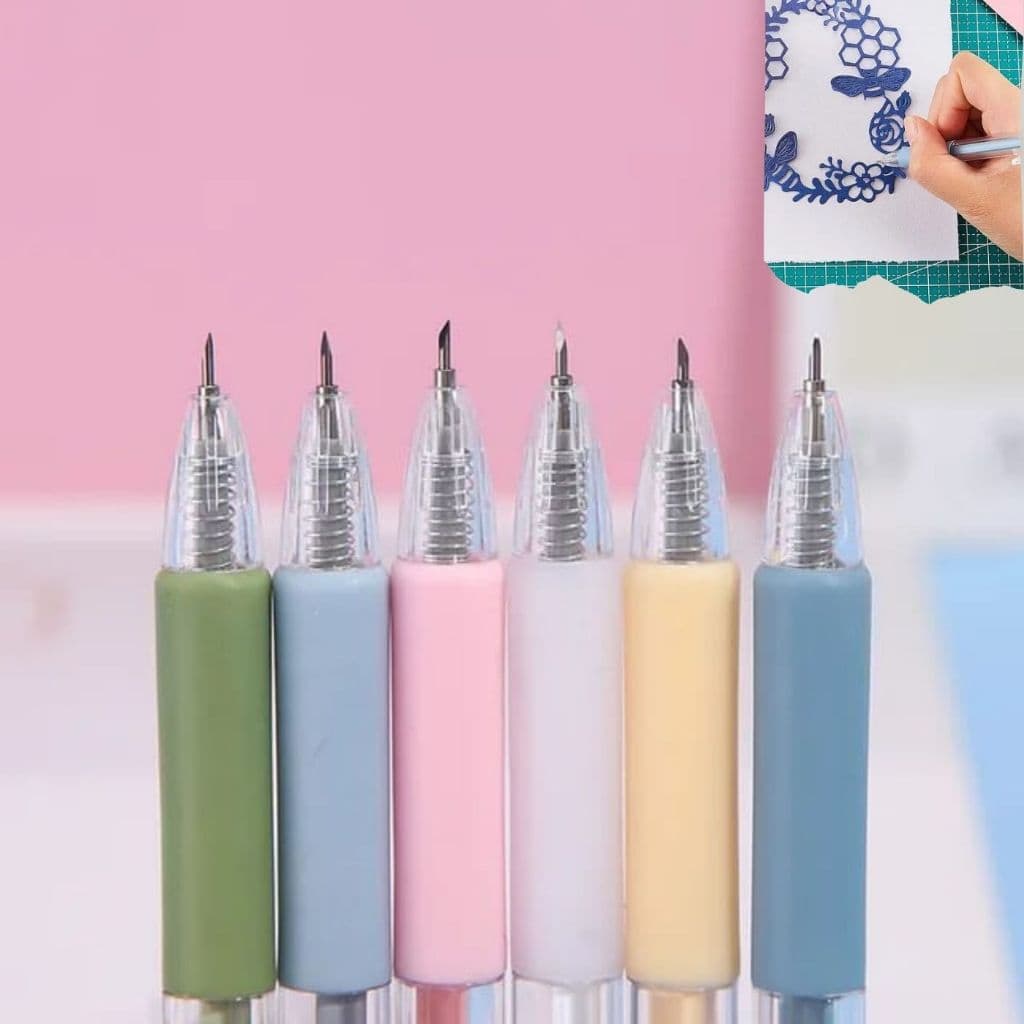 Caneta Estilete Kit com 6 de Precisão Ponta Retrátil Metal Corta Papel Adesivos Scrapbook Artesanato
