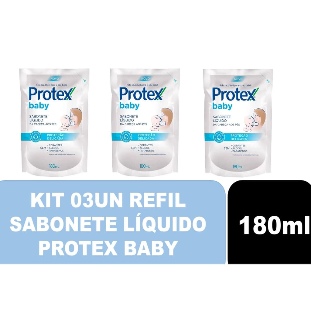 Kit 03un Sabonete Líquido Protex Baby Refil 180ml