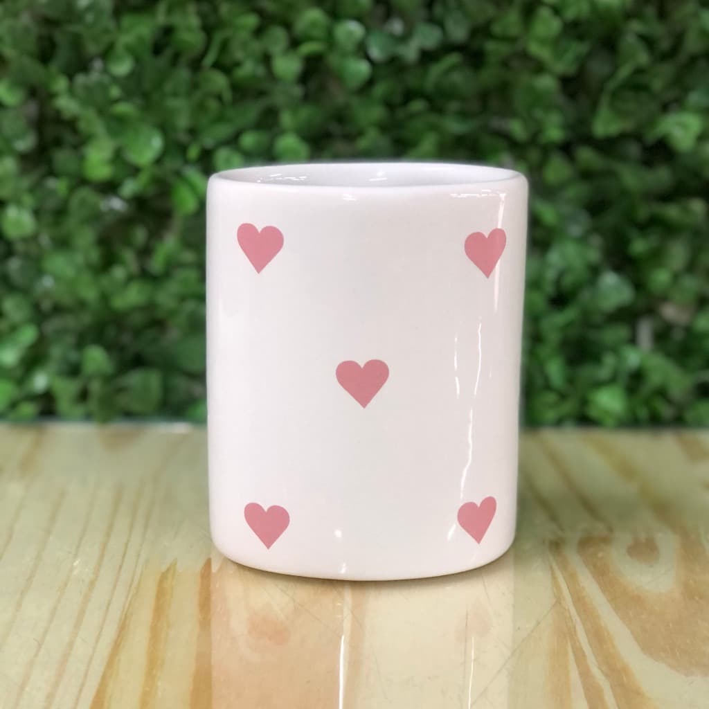 Porta Pentes de  Porcelana , Escova , Tesourinha ,  Porta Treco Coração Rosa