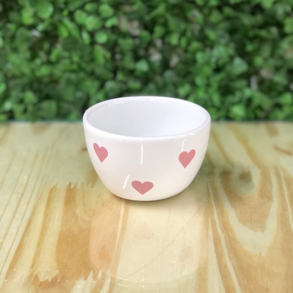 Molhadeira de Porcelana Cumbuca Bolw Coração Rosa para Kit Higiene Bebê