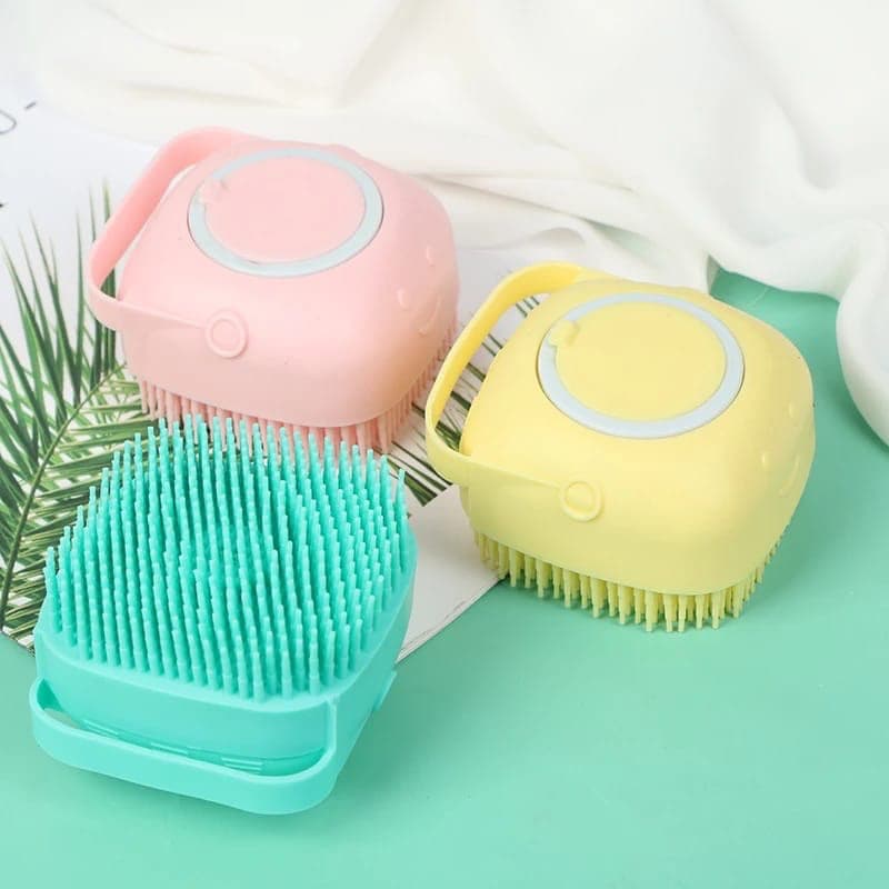 Esponja De Silicone Para Banho Com Dispenser Shampoo / Sabonete Escova Crianças, Adultos e Pets-envio imediato