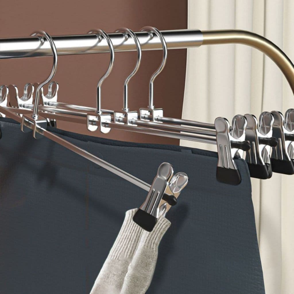 Kit 10 Cabides Cromado Com Presilhas-Calcas, Saia ou Bermuda Marca Topen Home