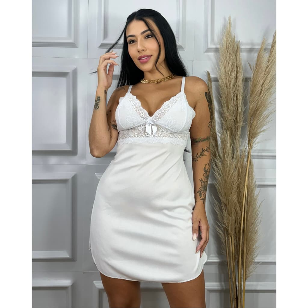Camisola Renda Sem Bojo Lingerie Pijama Dormir Vestido Moda Intima Linha Noite Verão