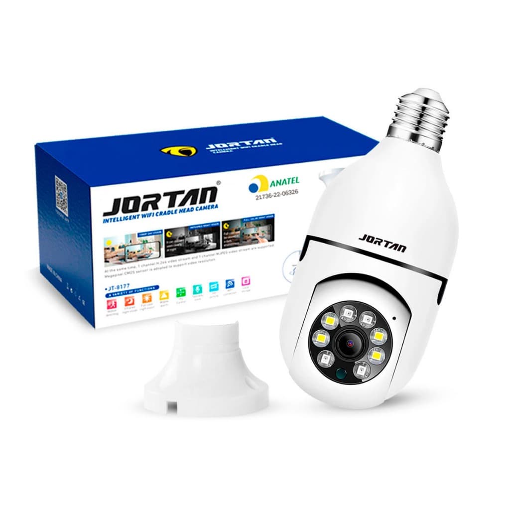 Câmera Segurança Lâmpada 360 Wifi Ip Full Hd 1080p Sem Fio Visão Noturna Colorida Jortan JT-8177 Detecção Movimento Rosc