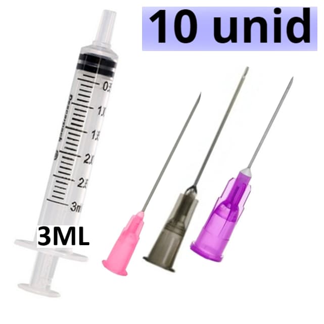 10 Unid. Seringa 3ml Bico Liso + Agulha 25x7/30x7/20x5,5/40x12 Descarpack/Medix/SR