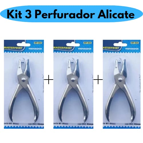 Kit 3 Perfurador Furador de Papel Alicate 1 Furo em Metal Aço Resistente MasterPrint