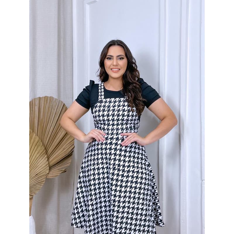 Jardineira Gode Pé de Poule Estampa Luxo