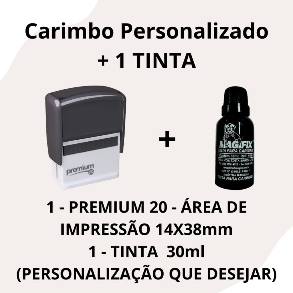 Carimbos Premium 20 Personalizado + 1 Tinta 30ml